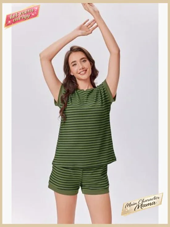 Cute Stripe Knit Lounge Set 2 Piece Shorts Matching Outfit Y2K Chic - Picture 4 of 7